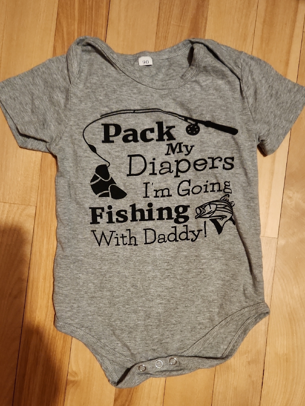Grey Baby Onesie with Fishing Graphic